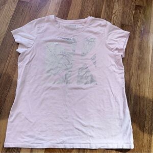 Calvin Klein Women Large Pink Studded Logo Top Bling CK Tee Sparkle Strechy